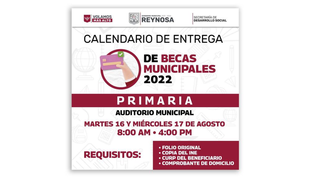 Entregará Gobierno de Reynosa tarjetas a becarios de Primaria