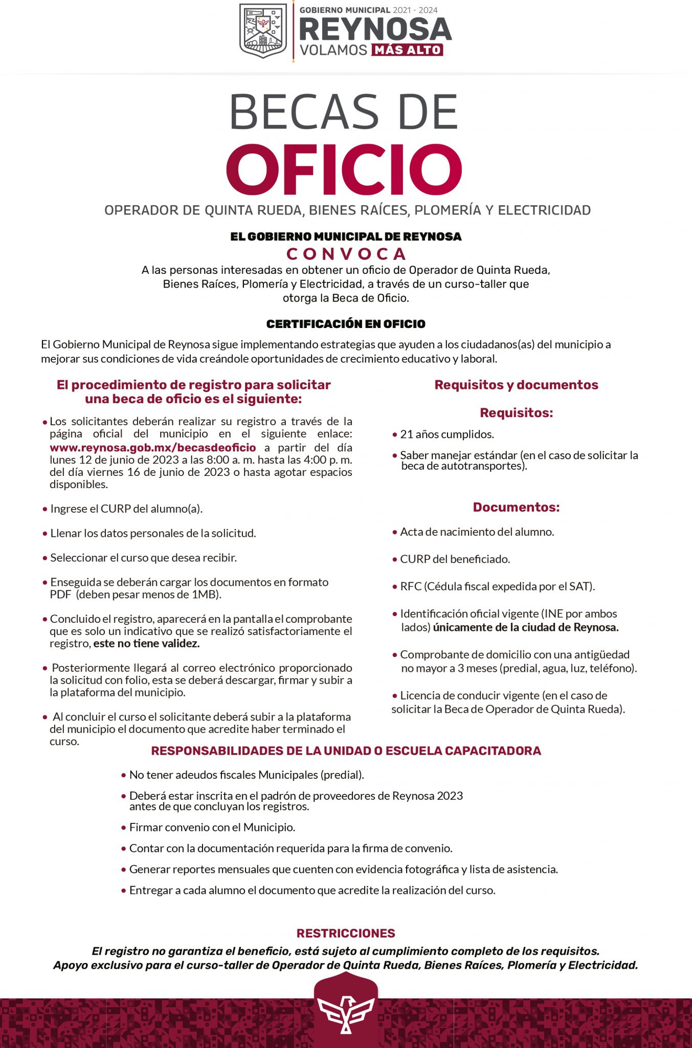 Ofrecerá Gobierno de Reynosa Becas de Oficio en Operador de Quinta